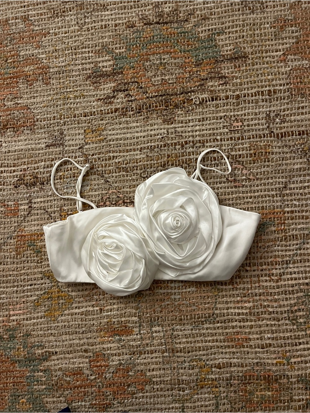 Zara White Satin Floral Appliqué Bandeau Top